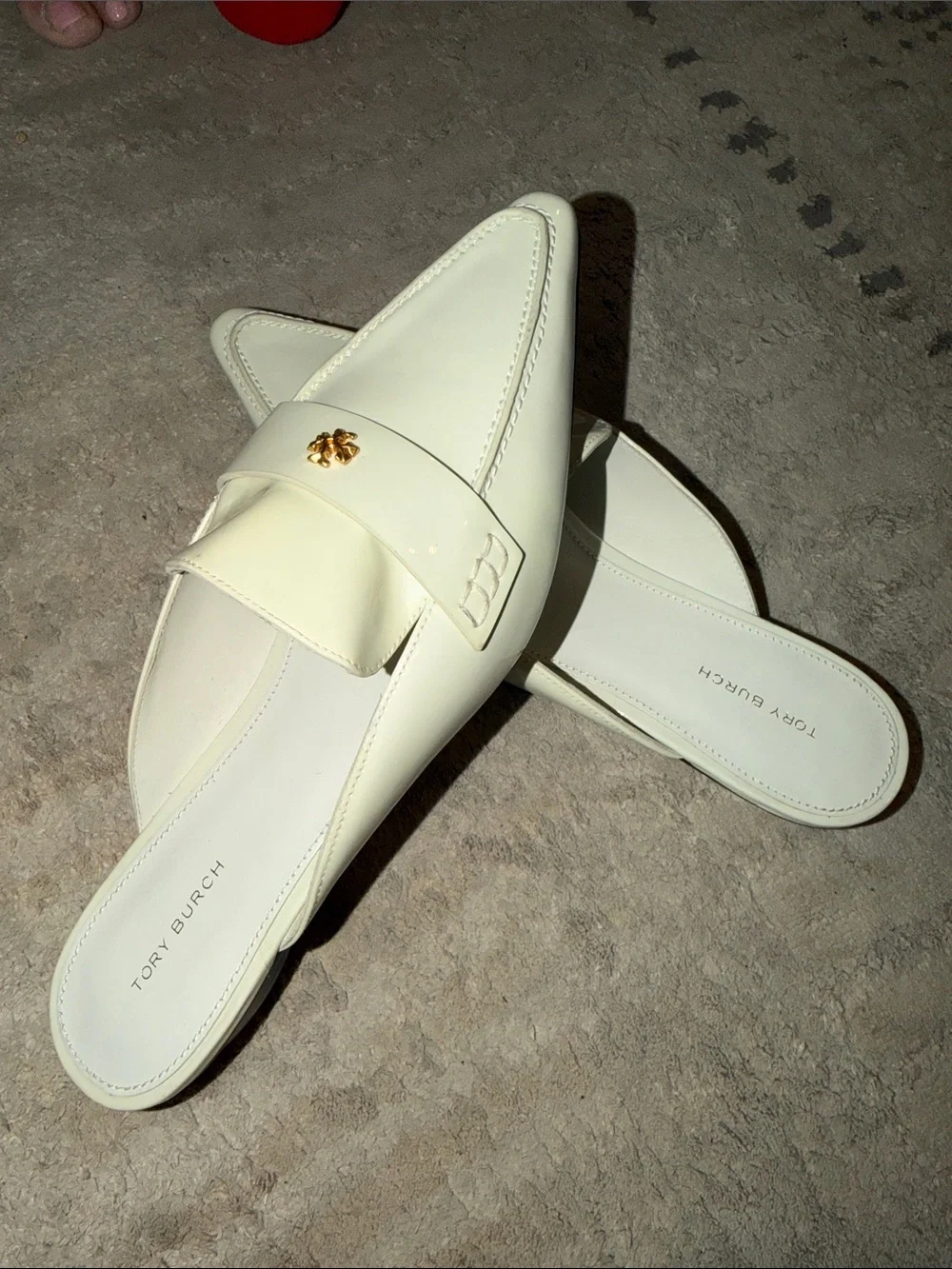 Tory Burch Cream Patent Leather Pointed-Toe Slide Loafers
